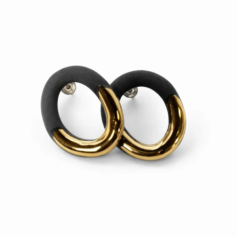 Juodo porceliano auskarai su aukso / platinos dekoru