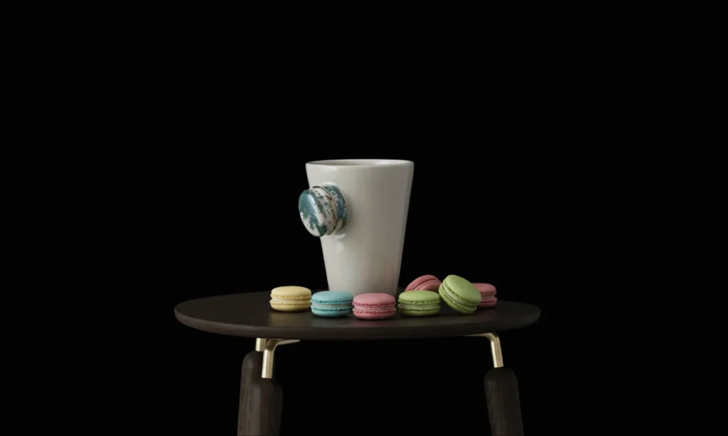 Rankų darbo puodelis su macarons