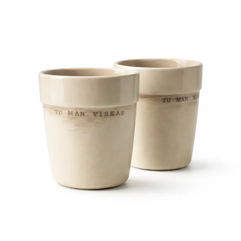 Rankų darbo puodelis su užrašu