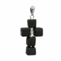 Sidabrinis-kryželis-su-juodo-porceliano-miniatiūromis Silver cross pendant with black porcelain miniatures, a gift for a man